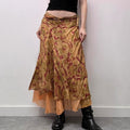 layered paisley boho silk skirt