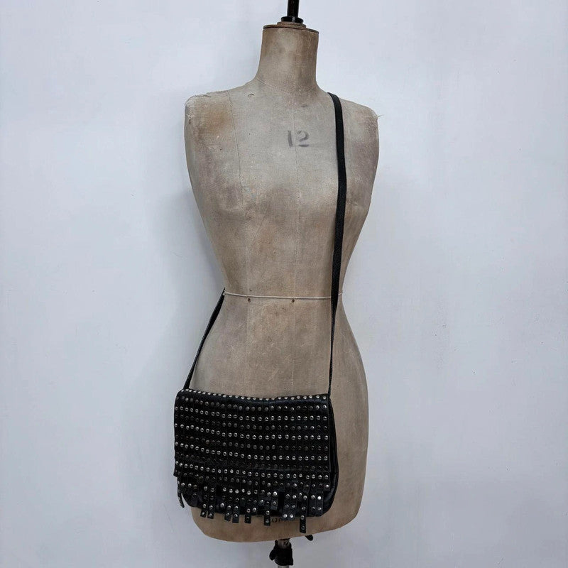 black leather studded grunge bag