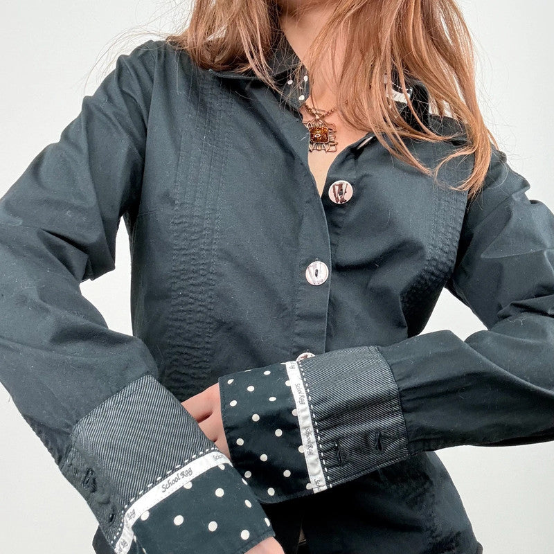 black polkadot flared shirt