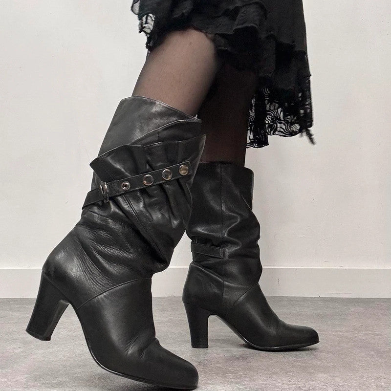 black leather studded boots