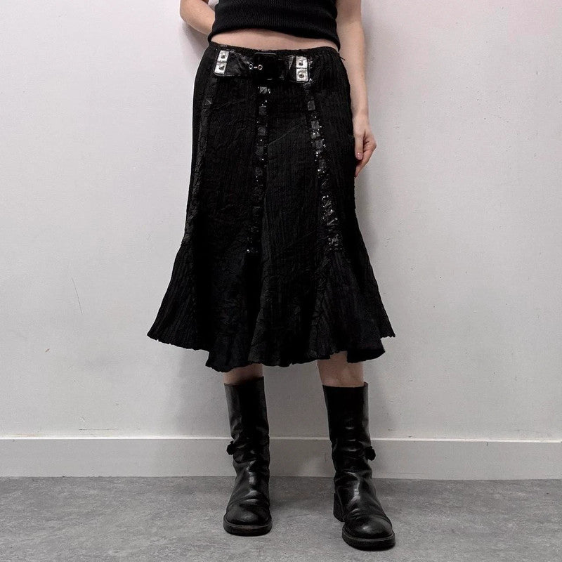 black crinkle flared black skirt