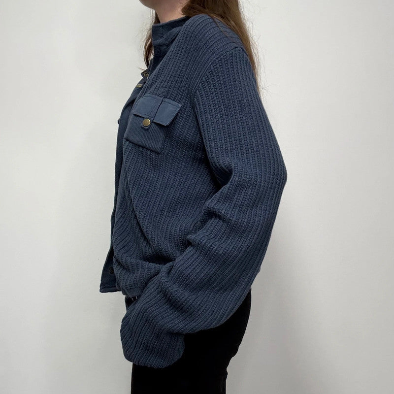 blue knitted military cardigan