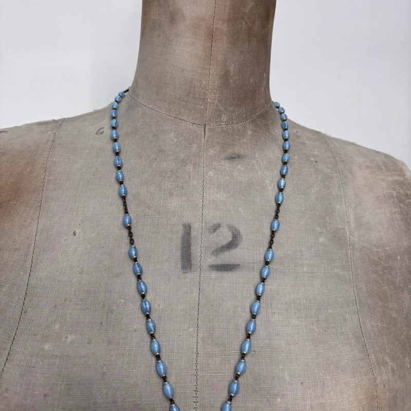 blue long rosary necklace