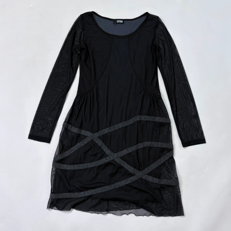 long sleeve flared mesh black dress