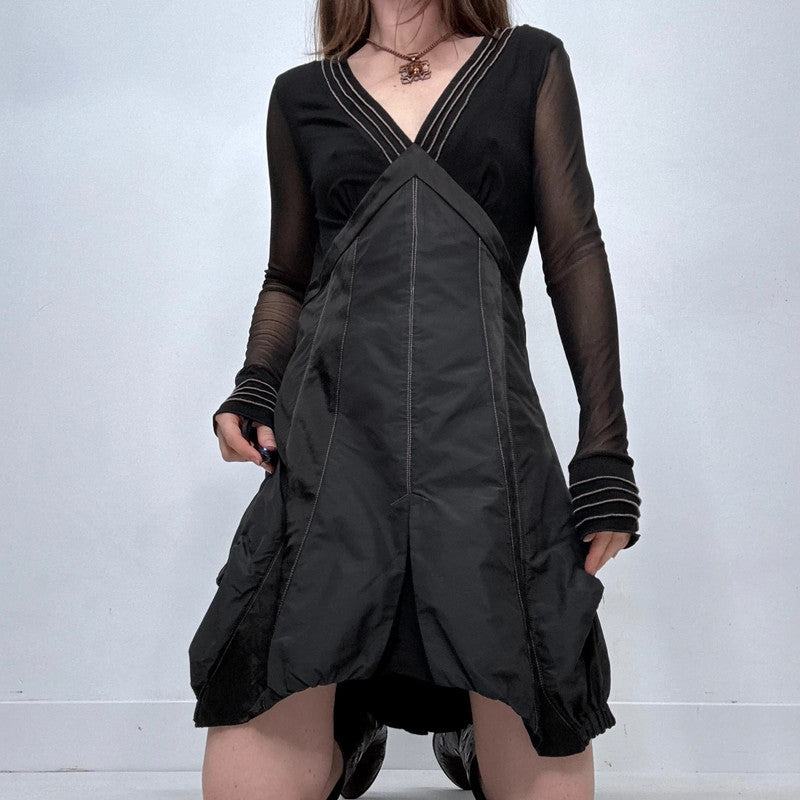 long sleeve flared puff black dress