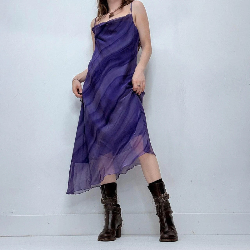 sheer flutter striped cowl neck maxi dress