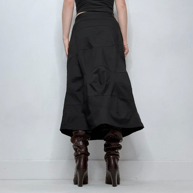 black structured archival flared skirt
