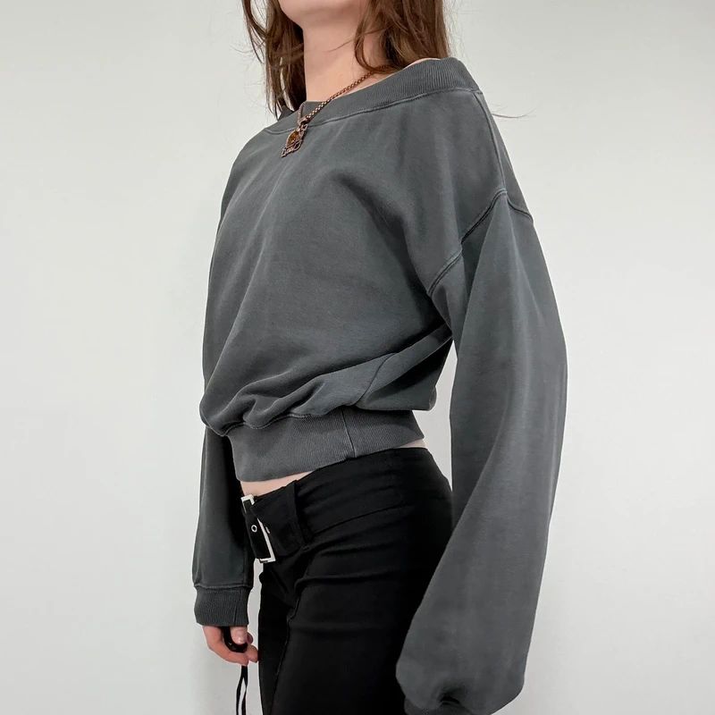grey slash neck cropped sweater