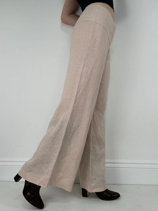 pink beige linen wide leg trousers