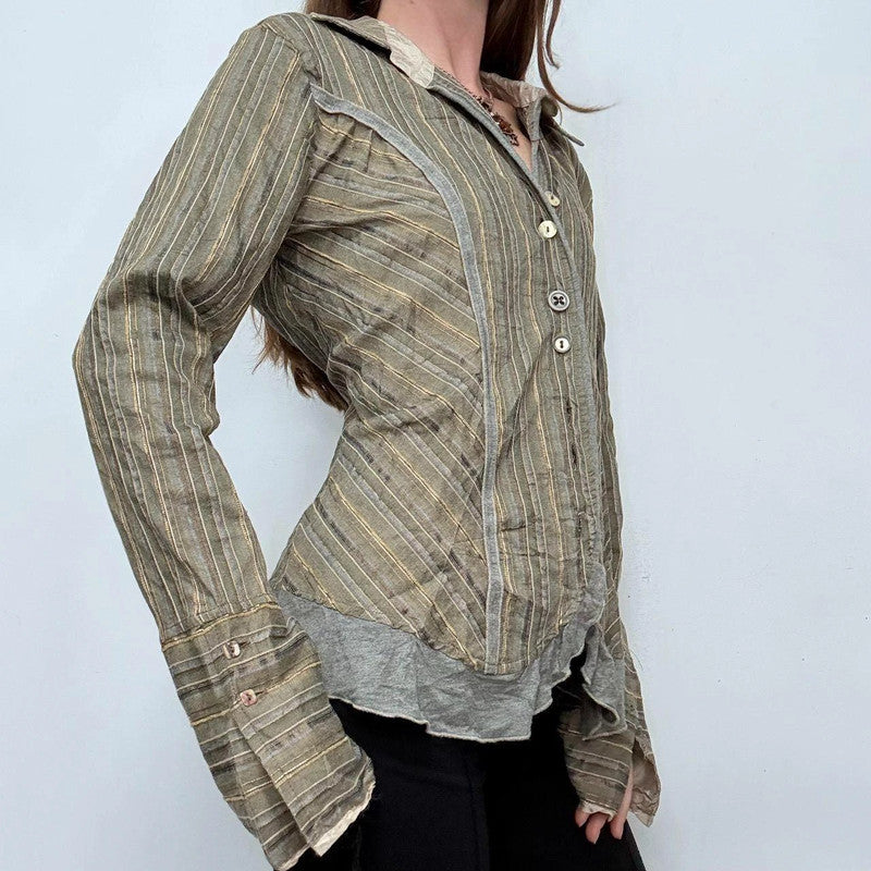 khaki pinstriped flared fairy shirt