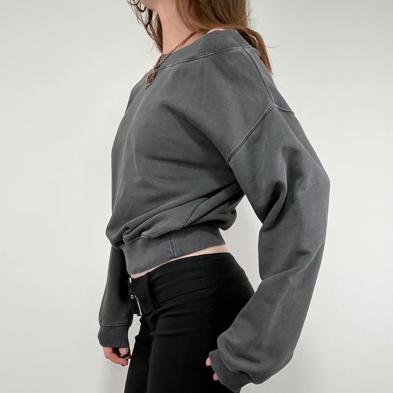 grey slash neck cropped sweater