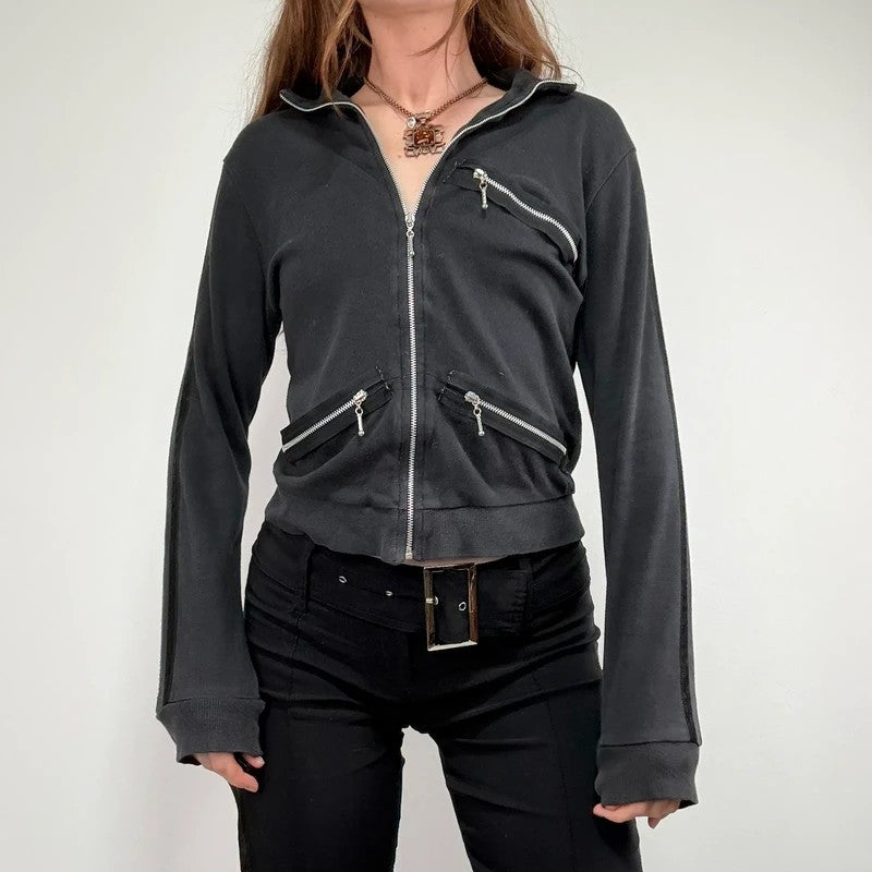 Black grunge jersey Zip-up sweater