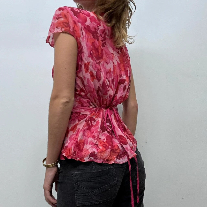 red silk watercolour flutter shirt