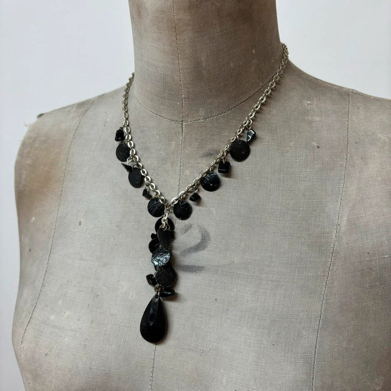layered chain black pearl necklace