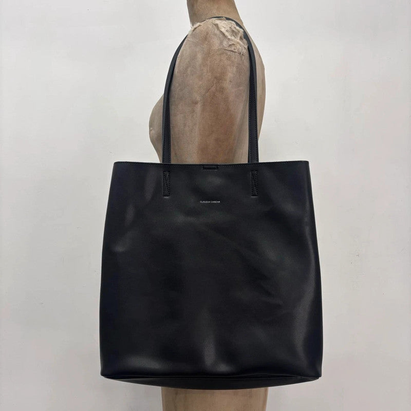 black faux leather tote bag