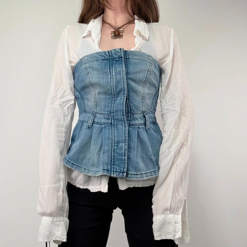 AllSaints stuctured Denim Corset Top