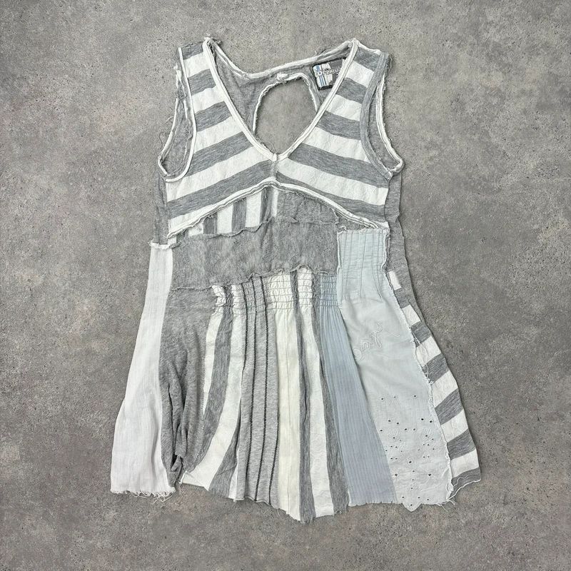 grey striped patchwork asymmetric vest