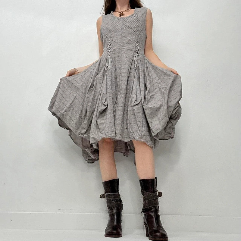 graphic patterned puff gathered balloon dress
