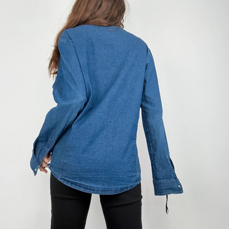 asymmetric denim chef shirt