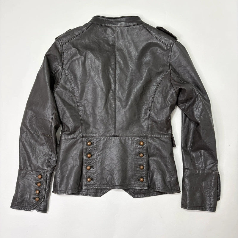aymmetric brown leather military napolionic jacket