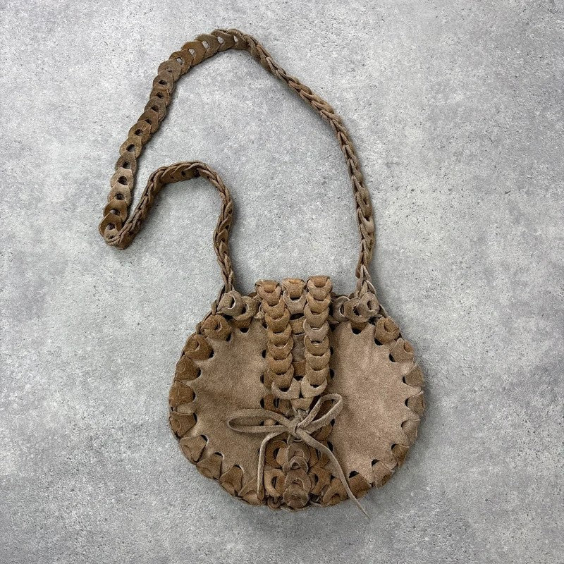 Boho suede circle woven crossbody bag
