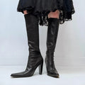 black pointed-toe plein sud leather boots