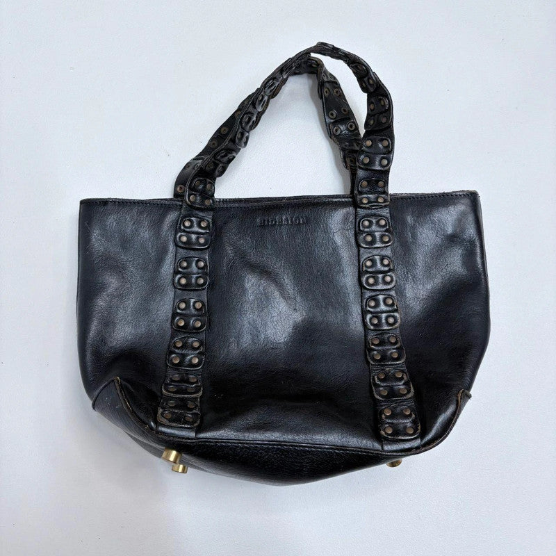black leather studded eyelet bag