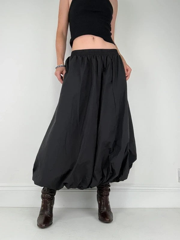 Black gathered puff balloon maxi skirt