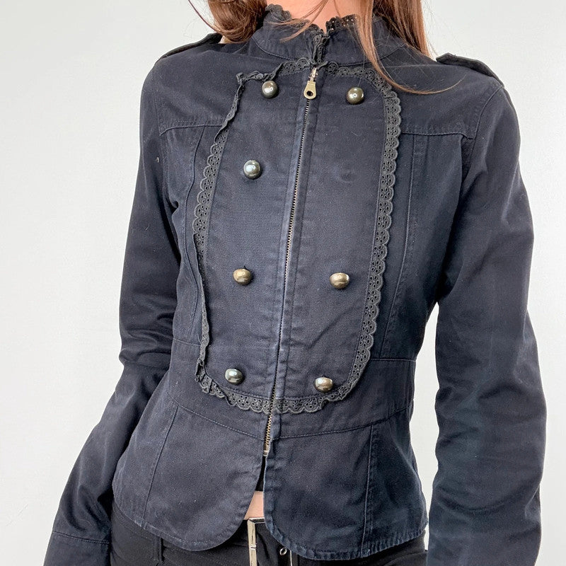 black napoleonic lace embellished cropped military jacket