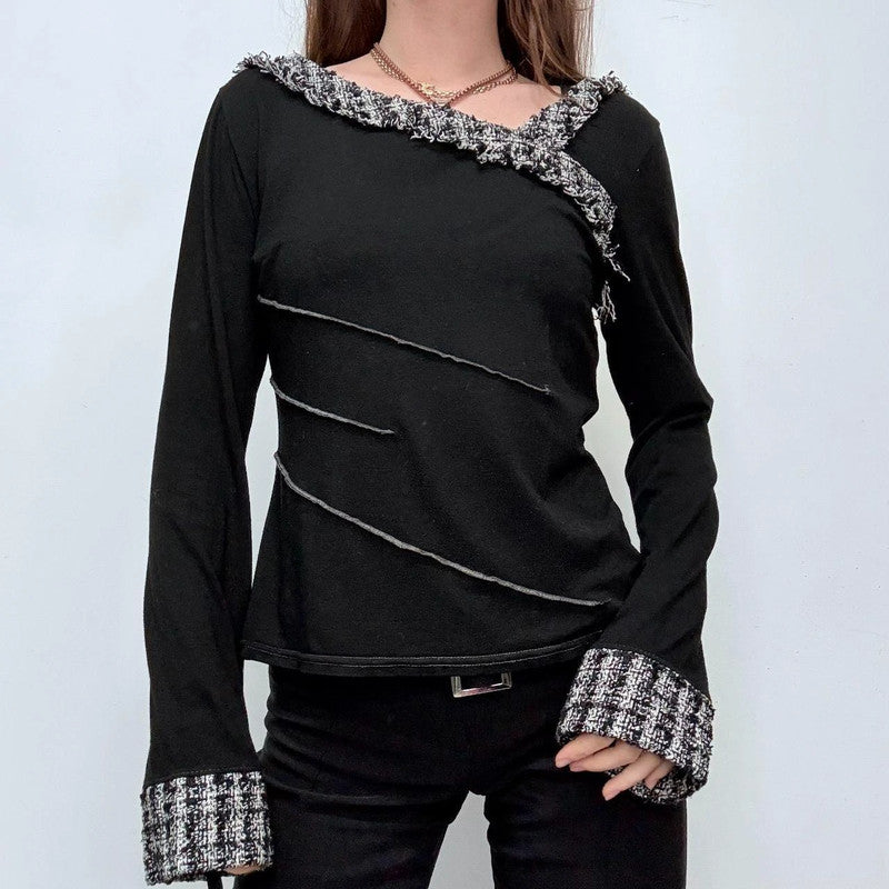 black flared asymmetric t-shirt