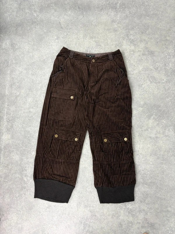 brown pinstriped ribbed Jumbo cord capri trousers