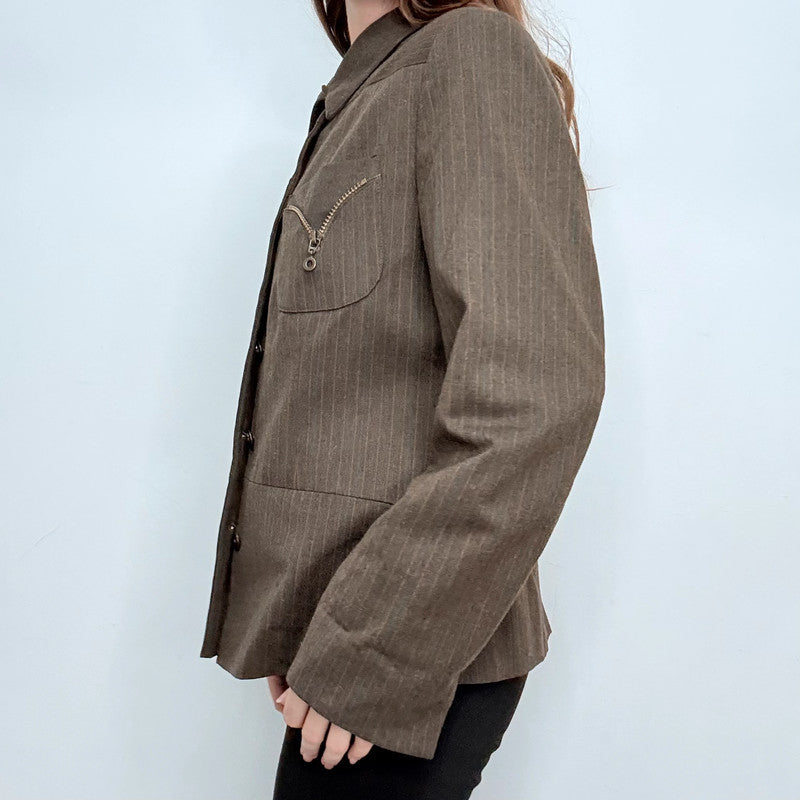 khaki pinstripe utility jacket