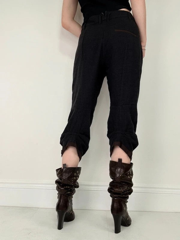 Pleated wool pinstripe capri grunge trousers