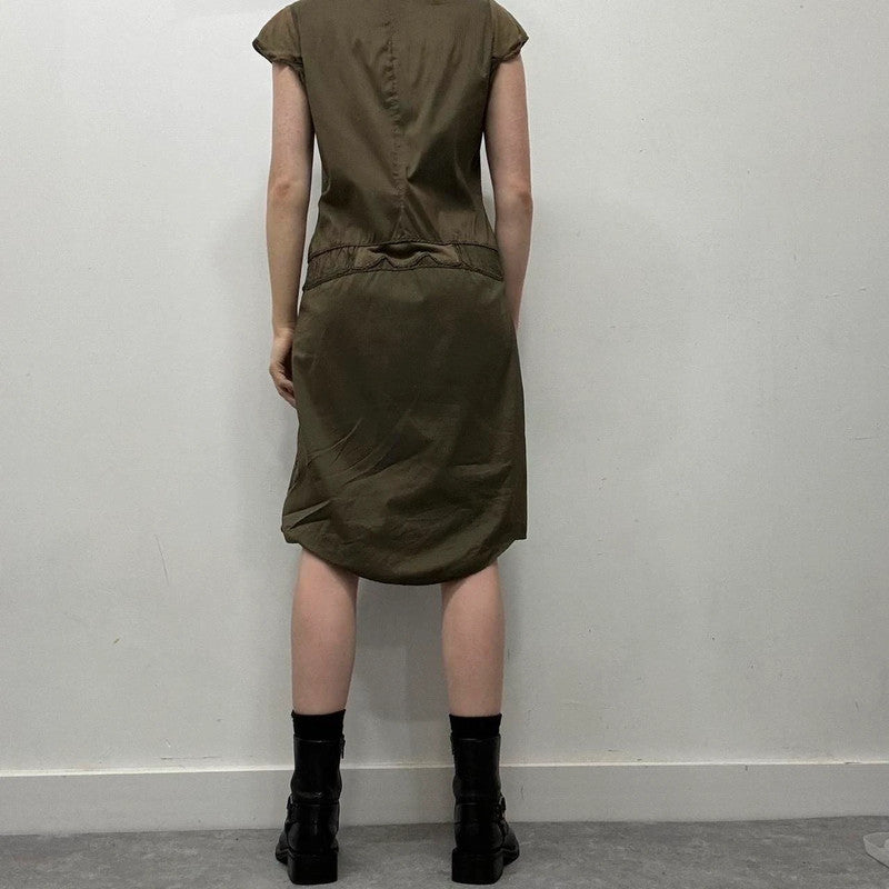 archival khaki button shirt dress