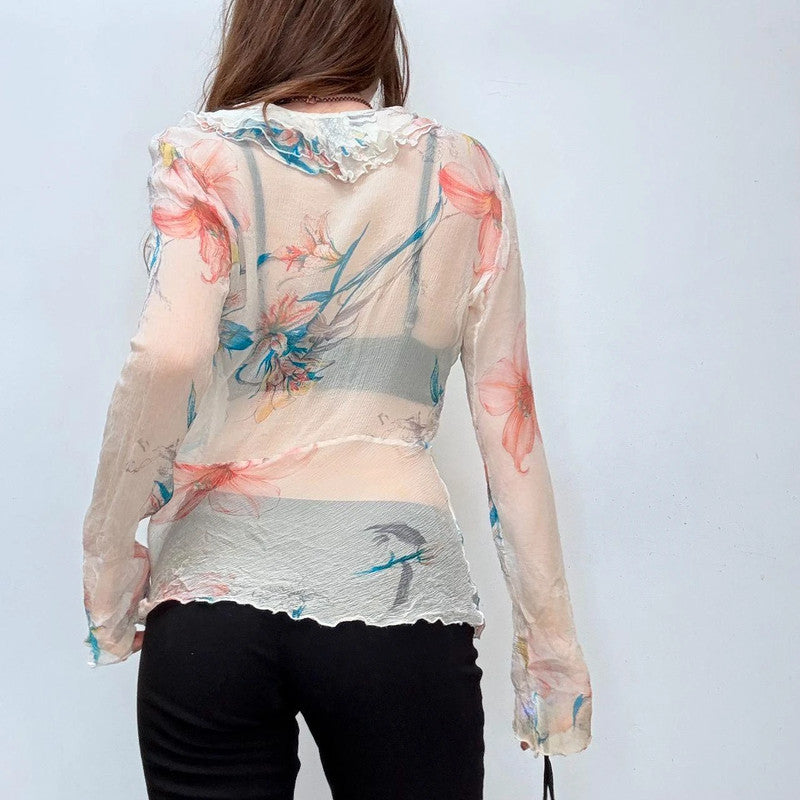 sheer crinkle silk flutter shirt