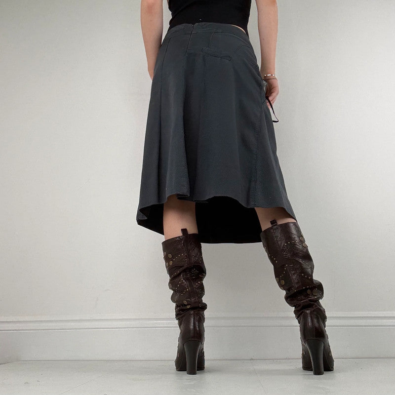 navy blue structured textured midi skirt