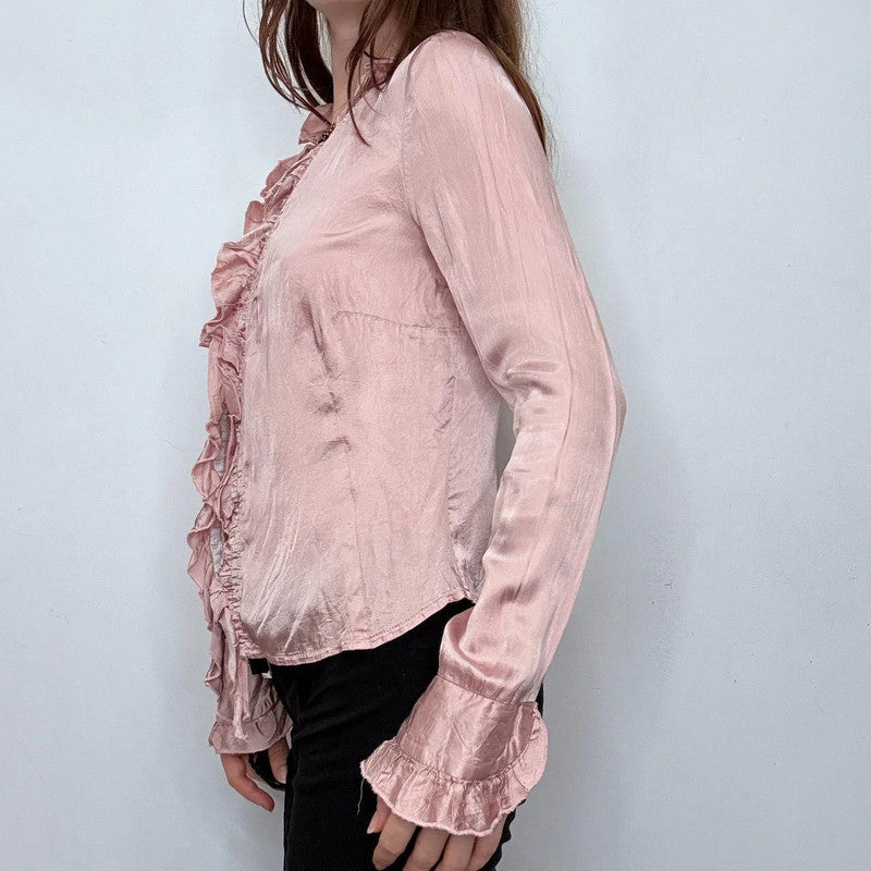 pink silky flutter flared shirt