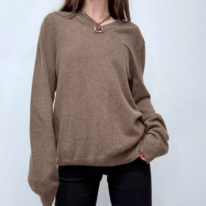 brown soft cashmere oversized jumper