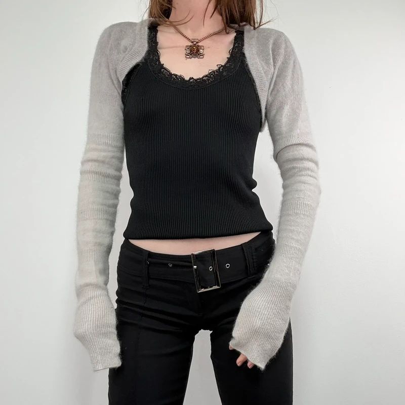 grey angora wool ballerina cropped bolero cardigan