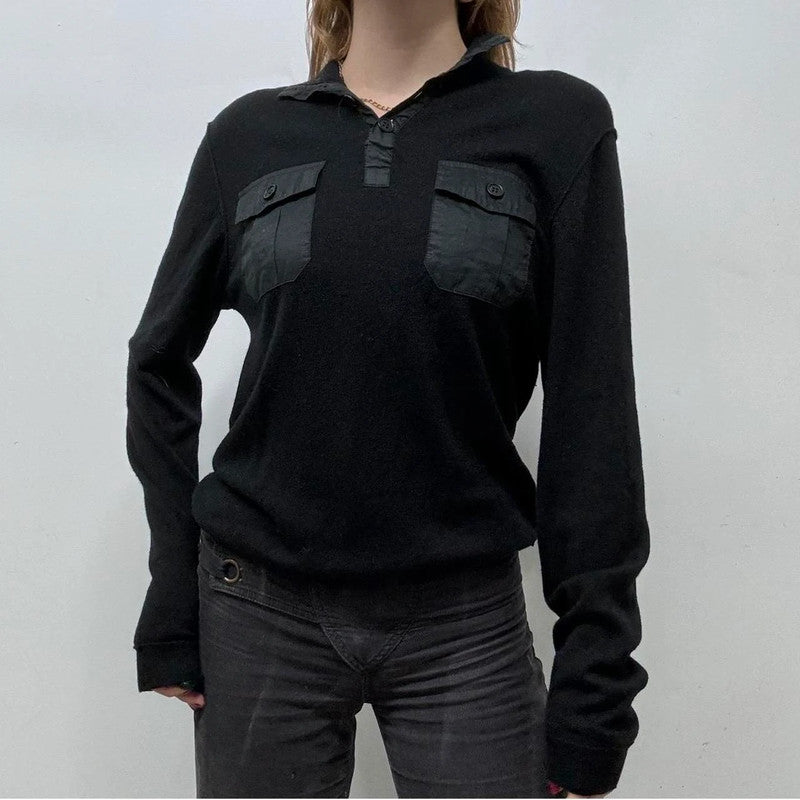 Black cashmere cargo slouchy jumper