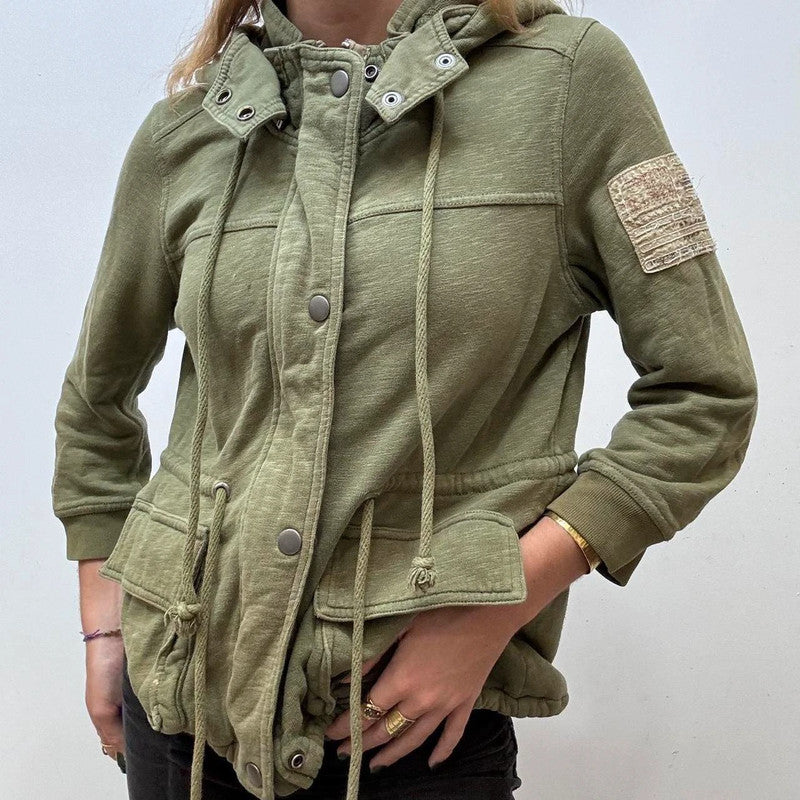 khaki cotton jersey cargo utility jacket