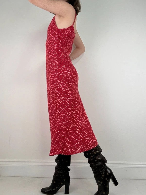 red polkadot cami slip maxi summer dress