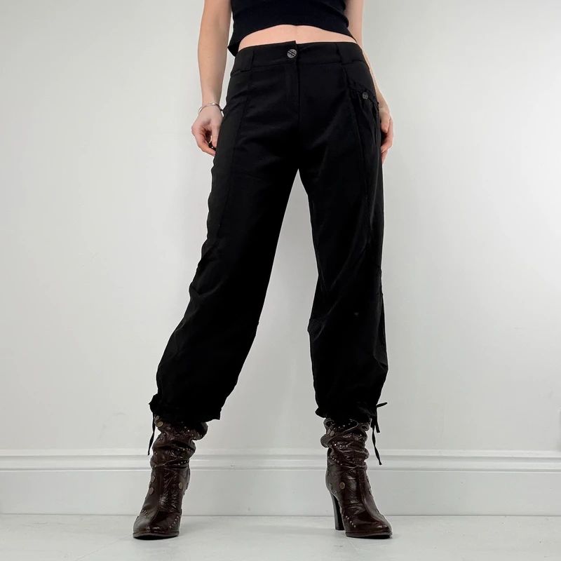 black pleated tech trousers