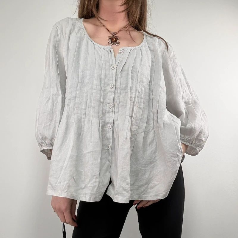 french grey pleated linen shirt