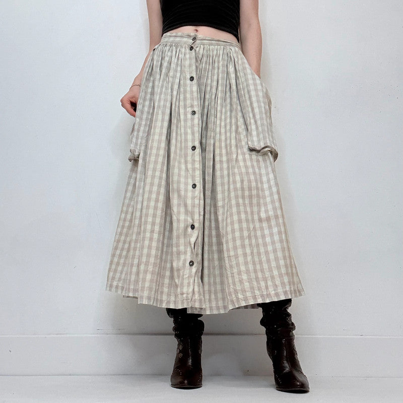 gingham checked flared maxi skirt