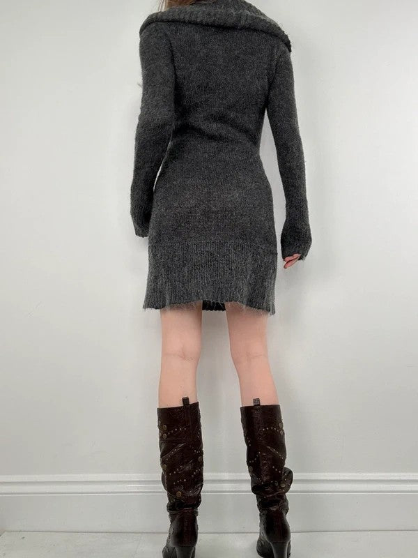 grey mohair knit slouchy off the shoulder dress