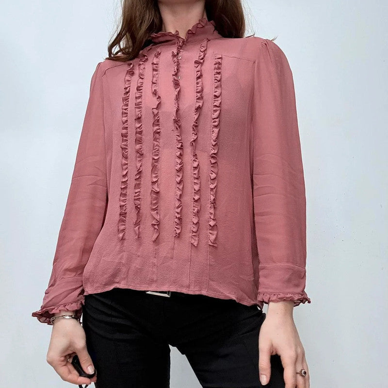 pink floaty ruffle silk shirt