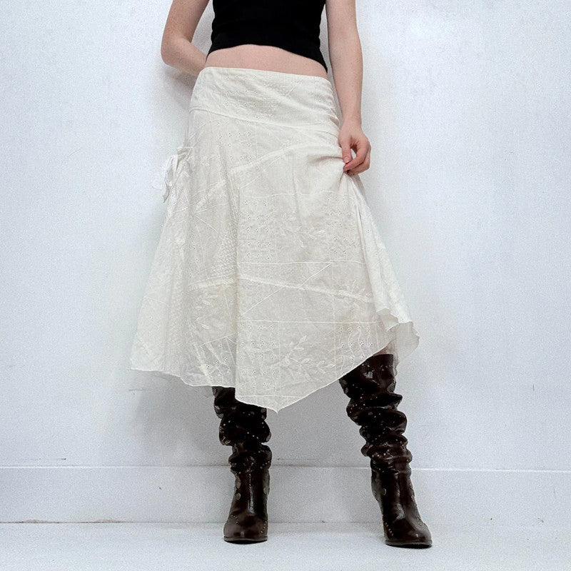 white lace asymmetric cotton skirt