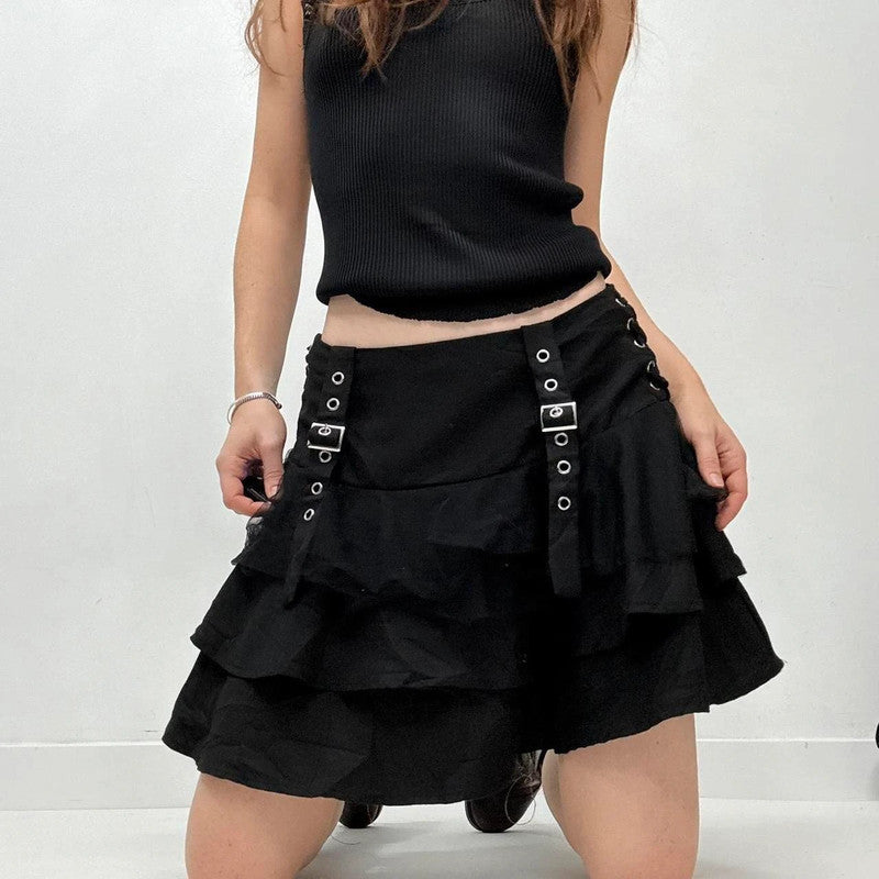 black studded eyelet cargo mini skirt