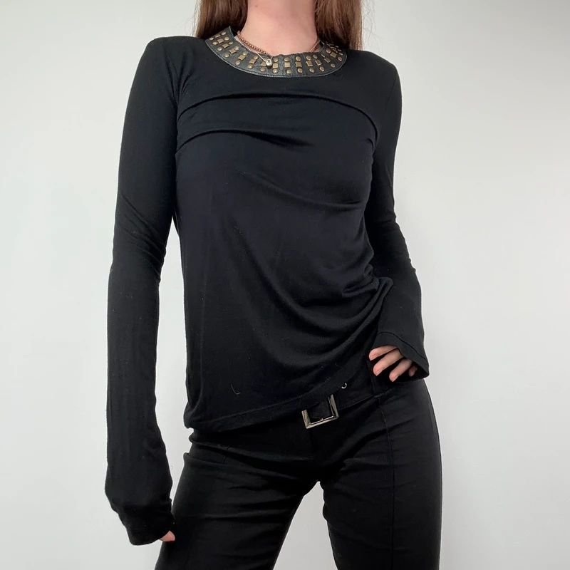 Kate moss for topshop Black Studded Leather T-Shirt